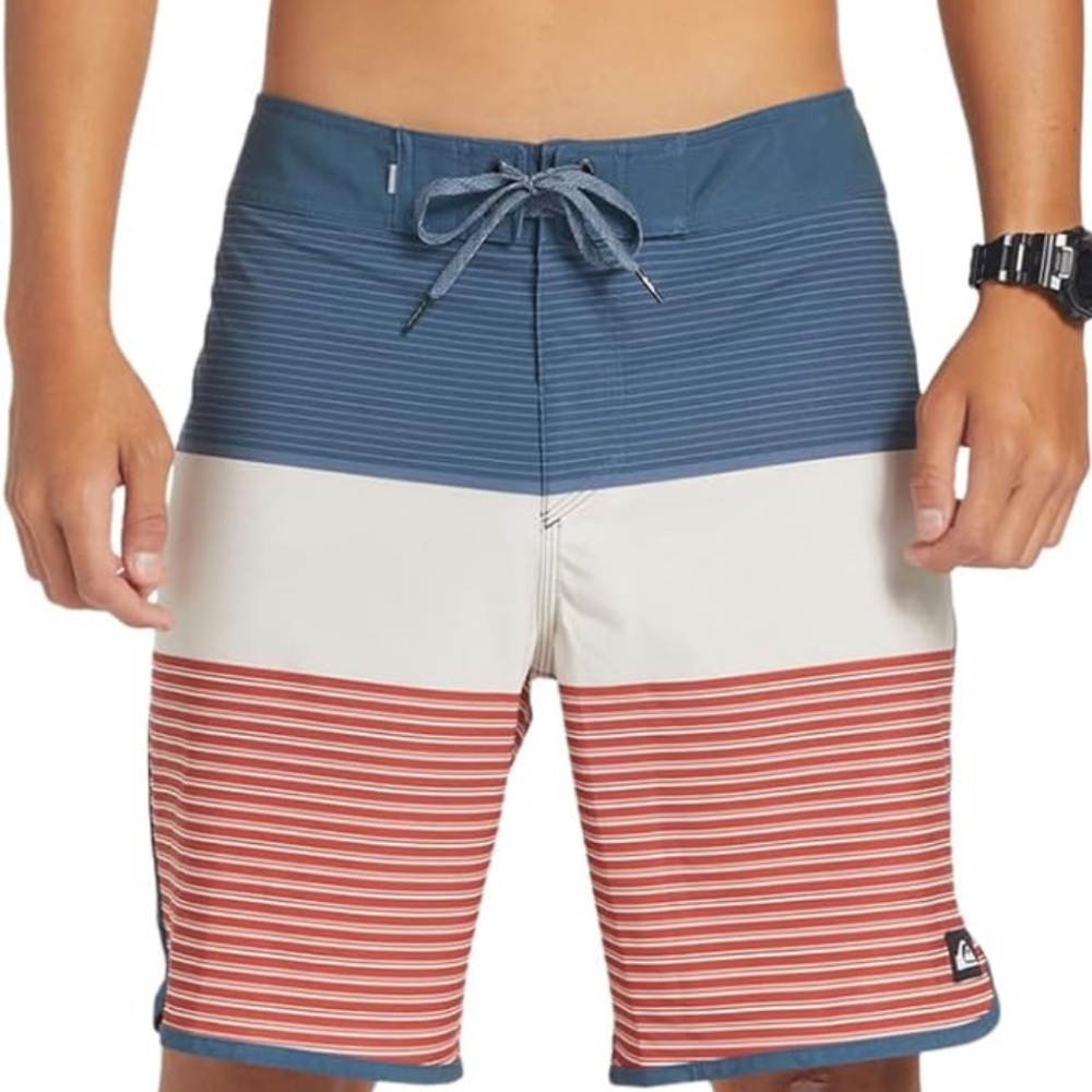 NWT 14 Youth -Quiksilver scallop fit Boardshorts, Navy, Beige, and Rust colored.